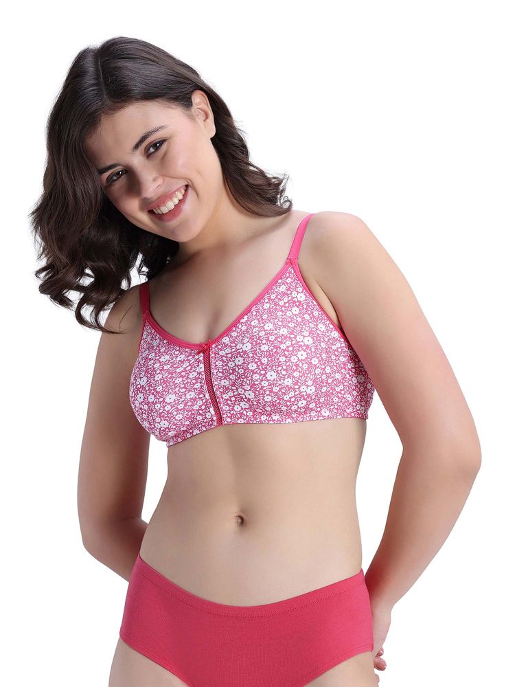 Zivame Pink Floral Double Layered Non Wired 3/4Th Coverage Bra-picture-23