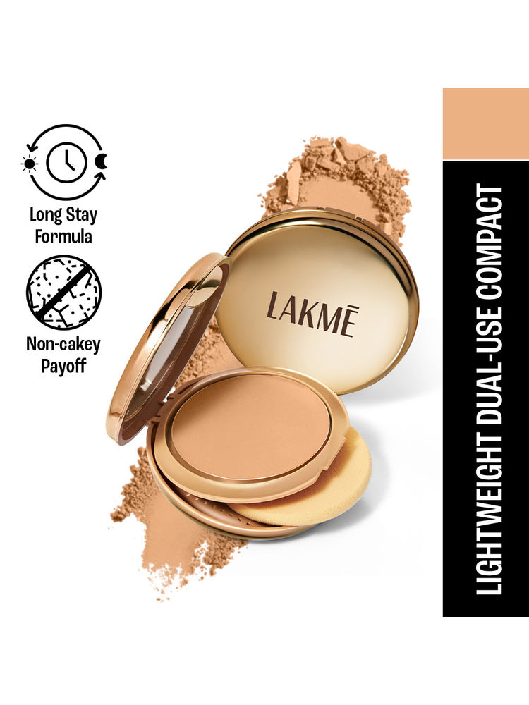 Lakme 9 To 5 Unreal Dual Cover Pressed Powder, 2 In 1 Compact + Foundation