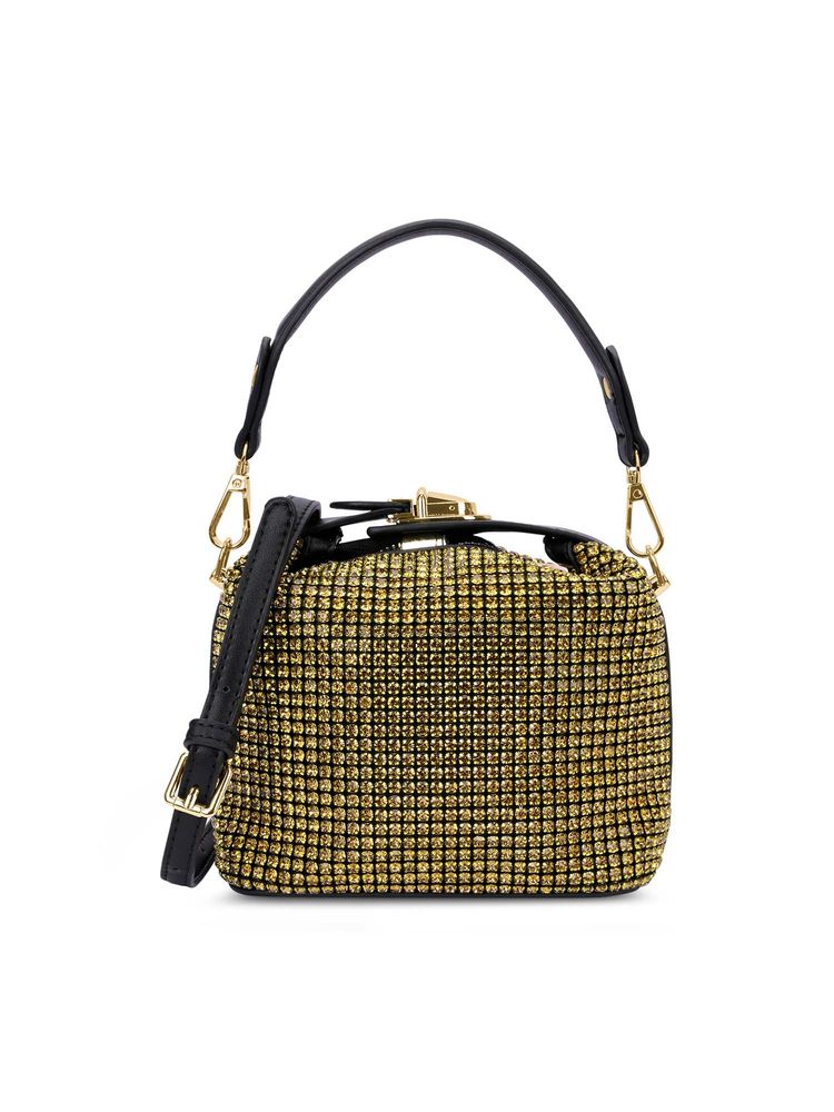 Lavie Luxe Gold Stone Embellished Handheld Bag with Detachable Strap-image-10