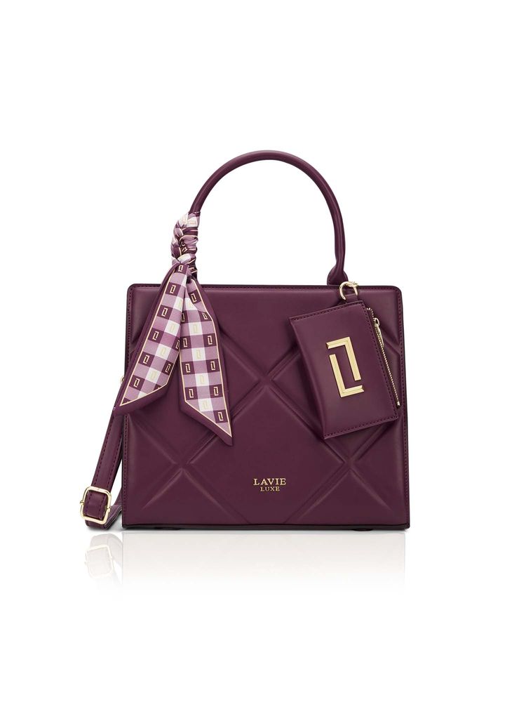 Lavie Luxe Wine Synthetic Leather Textured Satchel with Detachable Strap
