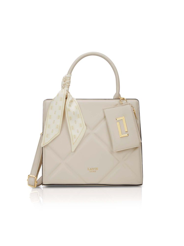 Lavie Luxe Off White Synthetic Leather Textured Handbag with Detachable Strap-picture-11