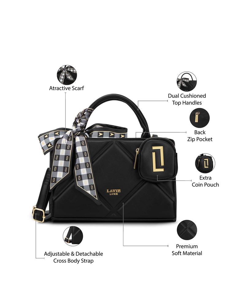 Lavie Luxe Black Synthetic Leather Textured Handheld Bag with Detachable Strap-picture-23