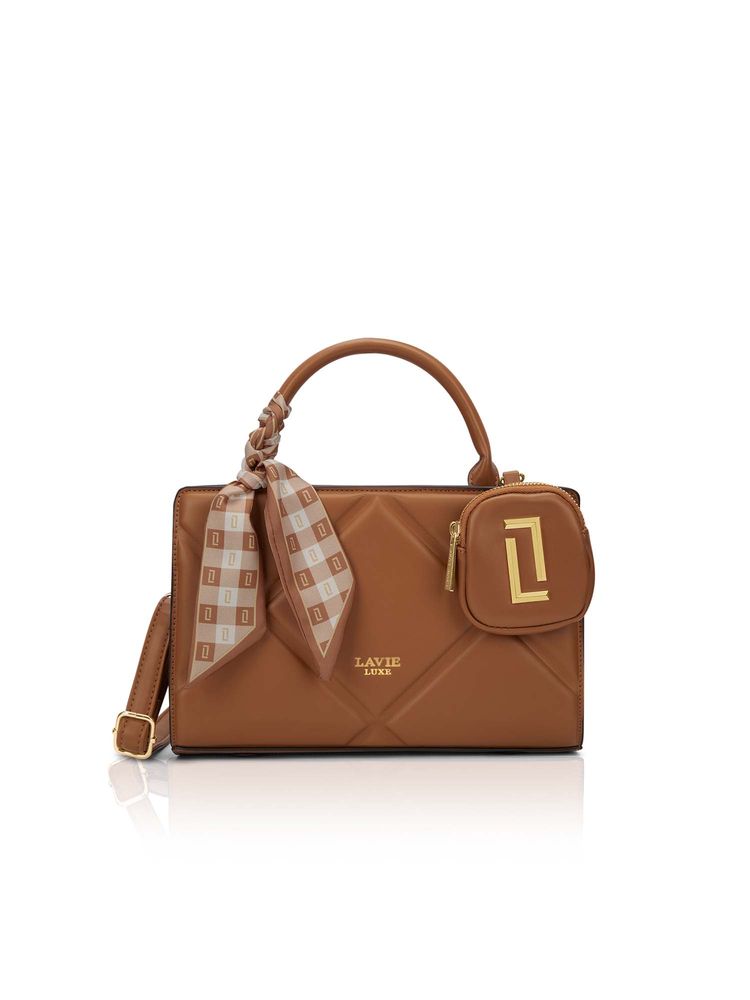 Lavie Luxe Tan Synthetic Leather Textured Handheld Bag with Detachable Strap-image-45