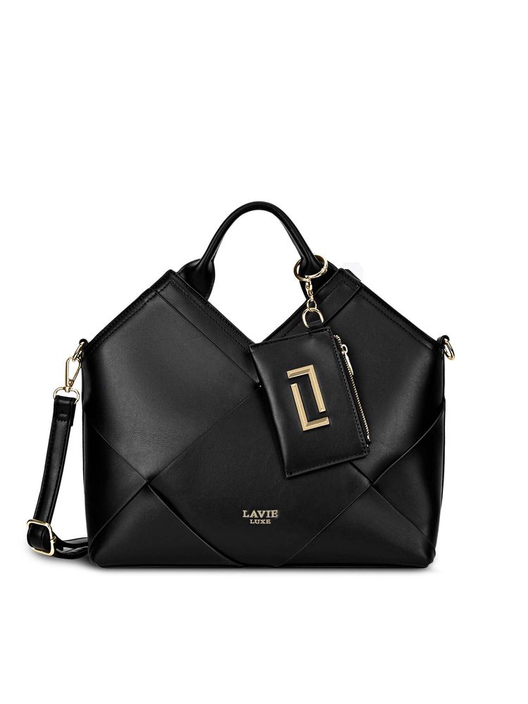 Lavie Luxe Black Synthetic Leather Solid Satchel with Detachable Strap-picture-19