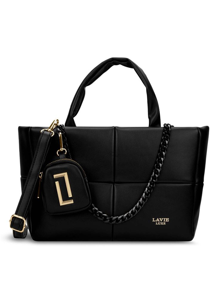Lavie Luxe Black Synthetic Leather Solid Handbag with Detachable Strap-picture-29