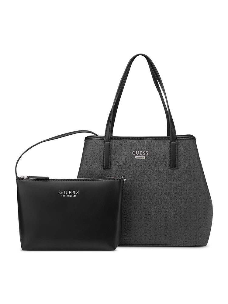 guess fashion Guess Charcoal Pvc Printed Handbag with Pouch-picture-13