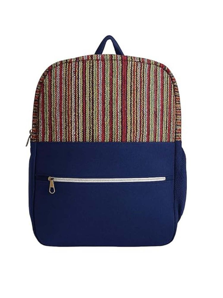 THE PURANI JEANS Navy Blue Jute Stripes Backpack-image-4