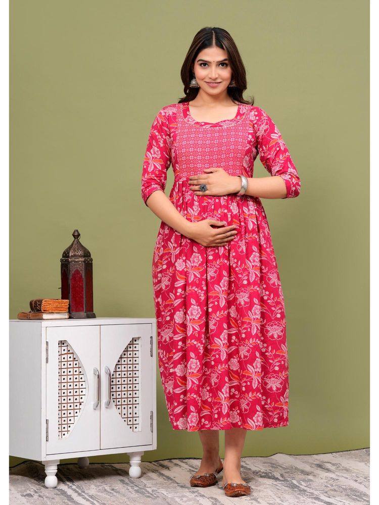UrbanRang Coral Glow Printed Maternity Dress-picture-27