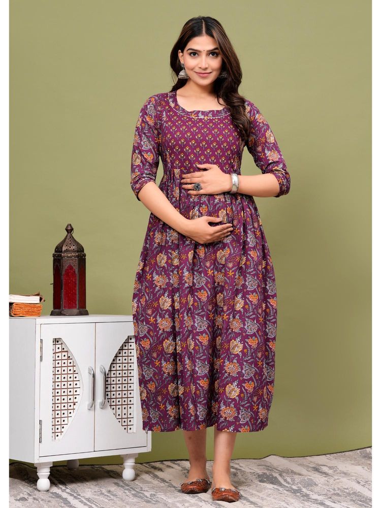 UrbanRang Plum Delight Printed Maternity Maxi-picture-1