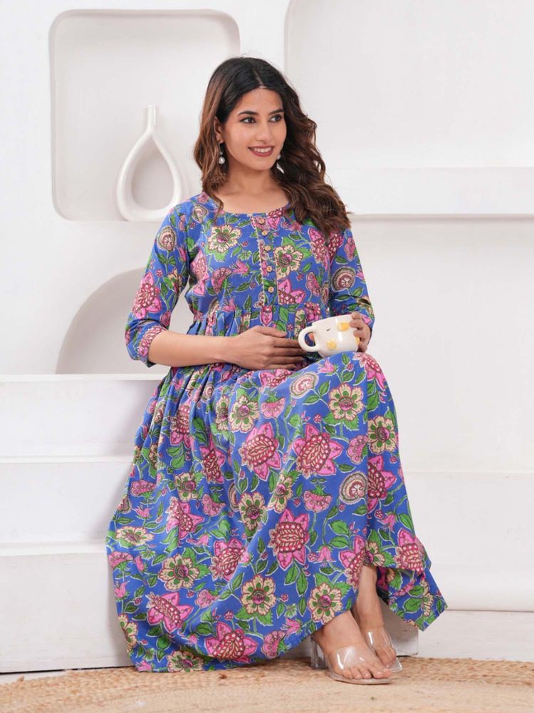 UrbanRang Ocean Blue Floral Dress-picture-26