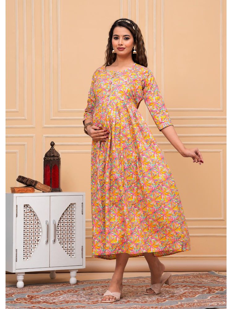 UrbanRang Peach Blossom Printed Maternity Dress-picture-19