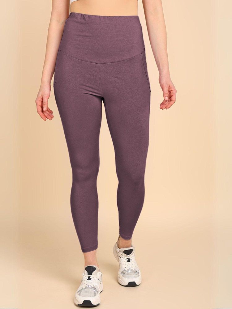 Zelena Purple Cotton Maternity and Postpartum Leggings - After Delivery Wear-image-5