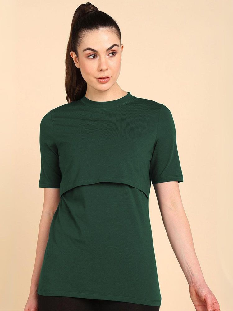 Zelena Green Zipless Maternity Feeding Top - Nursing Access for Easy Feeding-image-1