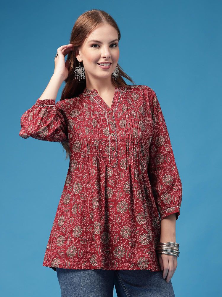 Zelena Burgundy Sitara Cotton Maternity Front-Open Feeding Top-image-4