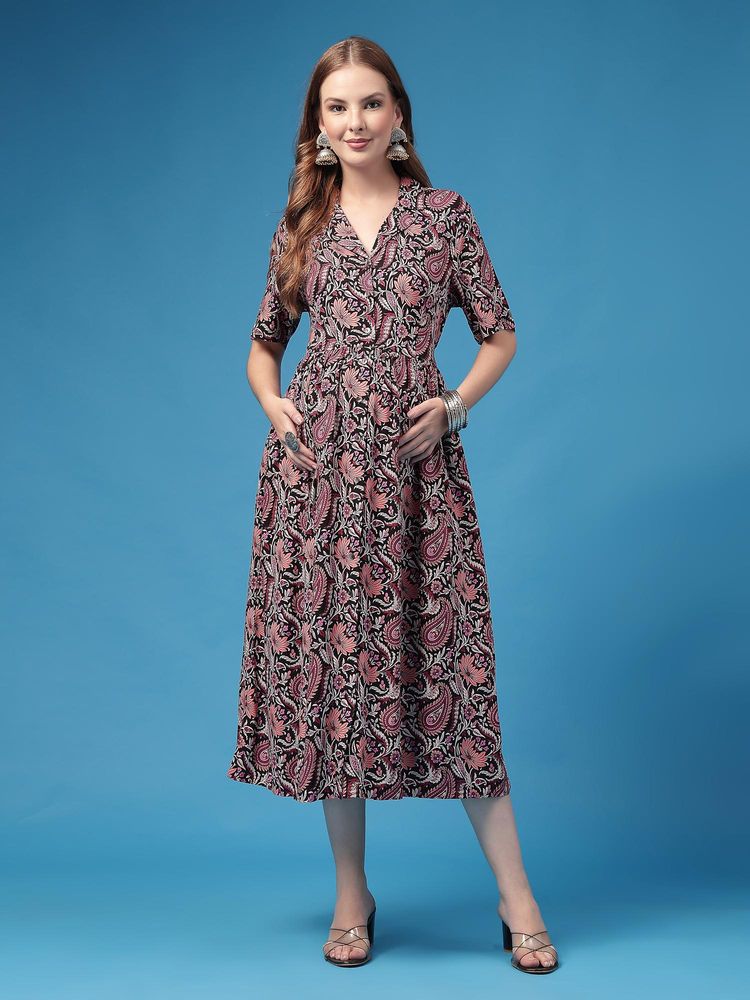 Zelena Multi-Color Rayon Maternity Zipless Feeding Dress-picture-39