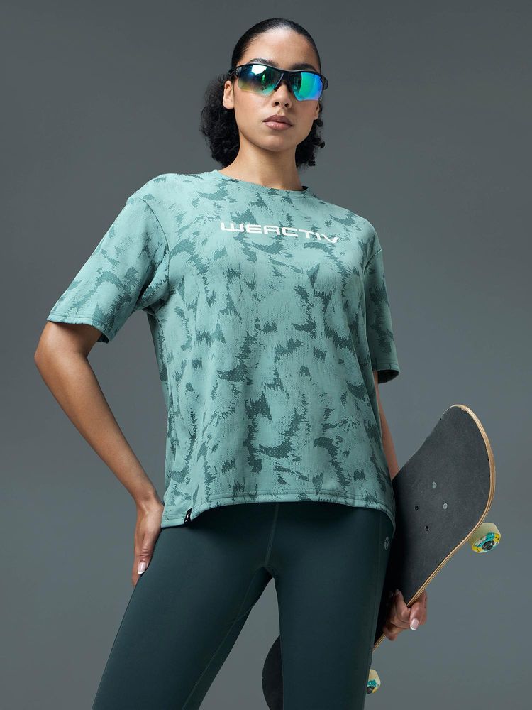 Technosport Women Jacquard Boxy Fit Crew Neck Sports T-shirt with DOUBLE COOL-image-5