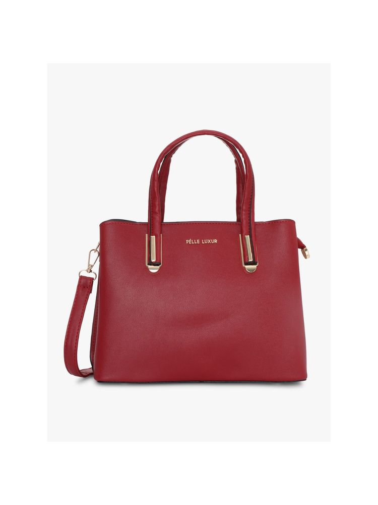 Pelle Luxur Maroon-White Satchel Bag-image-12