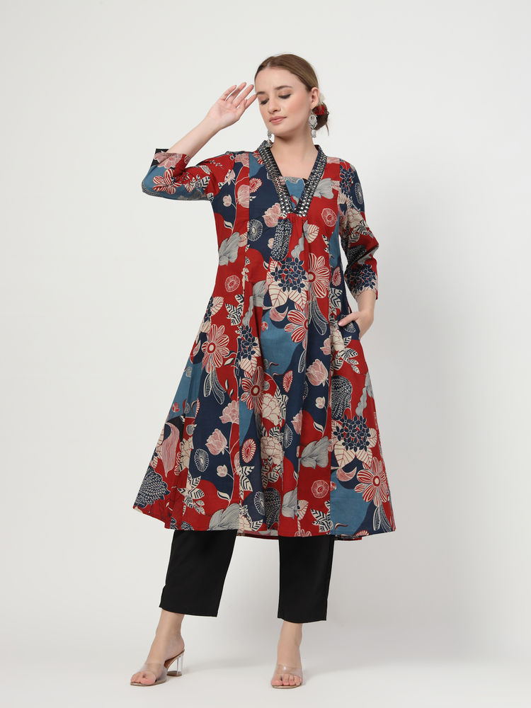 Zelena Rayon Maternity Anarkali and Pant -Navy Blue-image-30