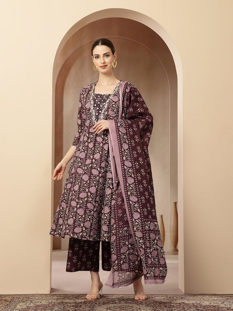Zelena Cotton Maternity Kurta Pant and Dupatta -Dark Plum-picture-21