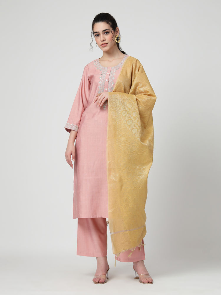 Zelena Polyester Maternity Kurta Pant and Dupatta - Peach