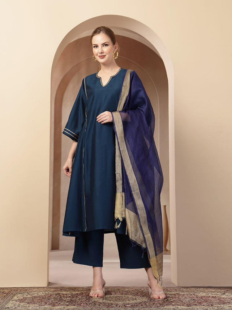 Zelena Cotton Maternity Kurta Pant and Dupatta - Teal-picture-15