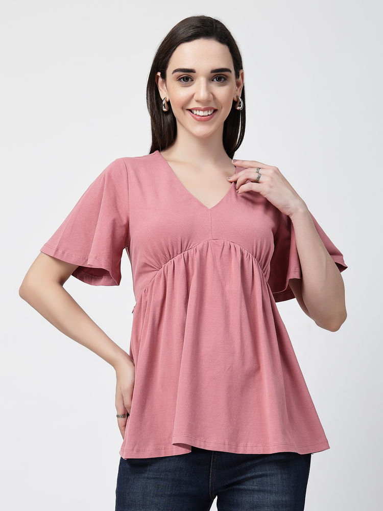 Zelena Cotton Stretch Maternity Top - Deep Salmon-picture-17