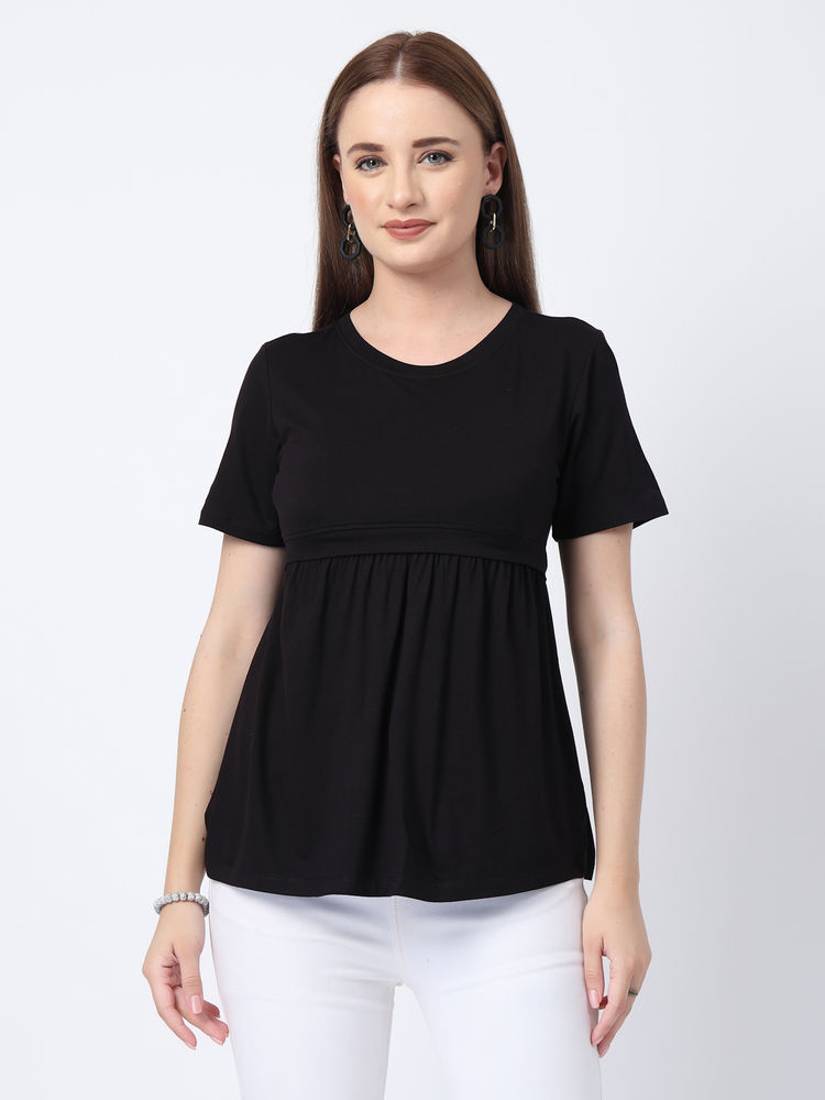 Zelena Viscose Elastane Maternity Top - Black-image-19