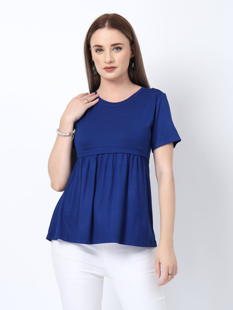 Zelena Viscose Elastane Maternity Top - Royal Blue-picture-11