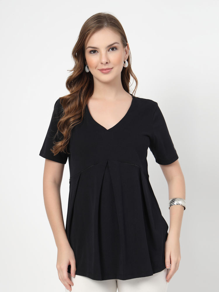 Zelena Cotton Stretch Maternity Top - Black-picture-26