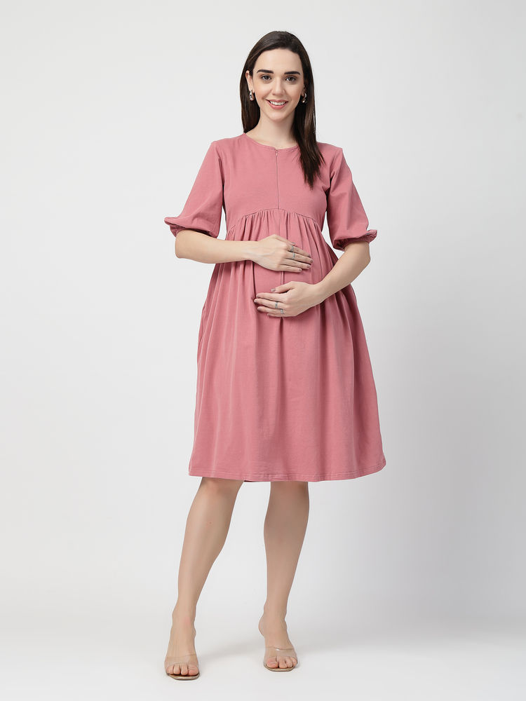 Zelena Cotton Stretch Maternity Dress - Deep Salmon-picture-13