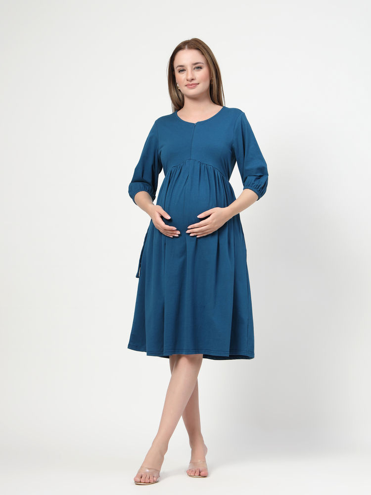Zelena Cotton Stretch Maternity Dress - Air Force-picture-22