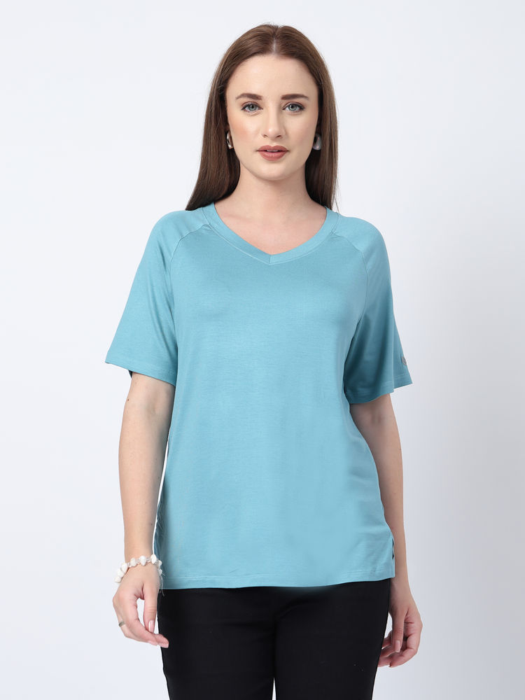 Zelena Viscose Lycra Maternity Top - Sea Green-picture-28