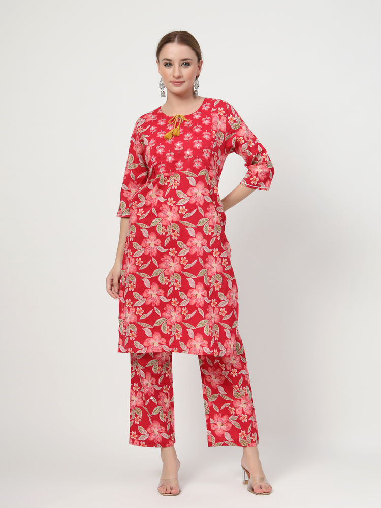 Zelena Cotton Maternity Kurta and Pant - Red-picture-23