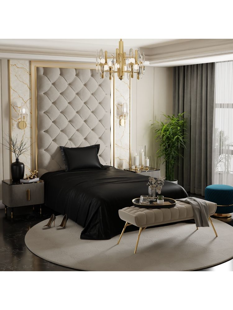 Stoa Paris Black Satin Single Bedsheet with 1 Pillow Cover-image-44