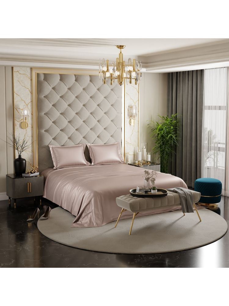 Stoa Paris Champagne Satin Double Bedsheet with 2 Pillow Covers-image-4