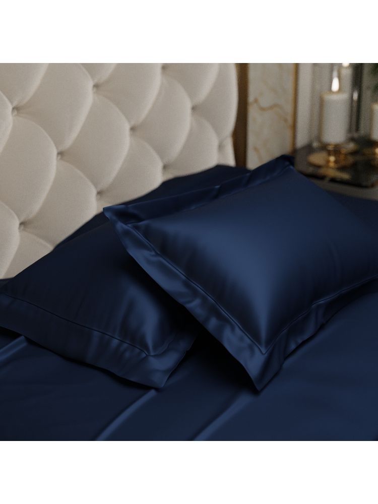 Stoa Paris Navy Blue Satin Pillow Covers (Set Of 2)-picture-26
