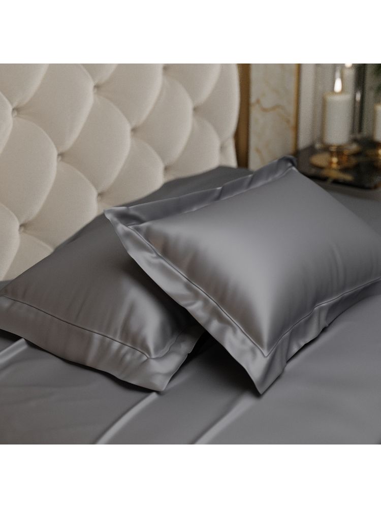 Stoa Paris Dark Grey Satin Pillow Covers (Set Of 2)
