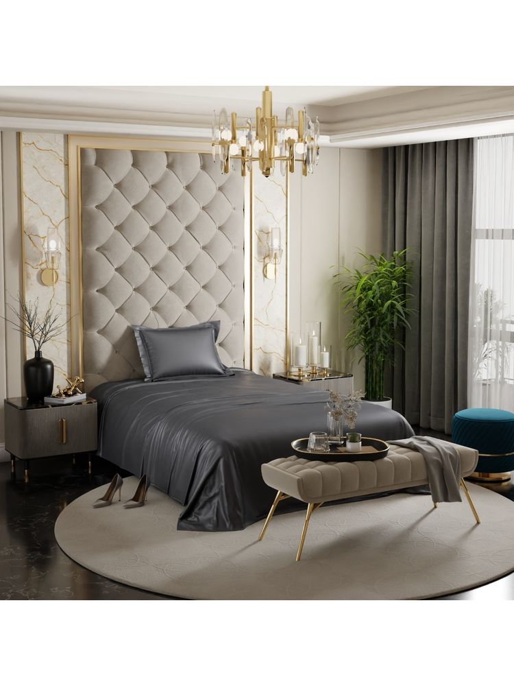 Stoa Paris Dark Grey Single Satin Bedsheet with 1 Pillow Covers-picture-34