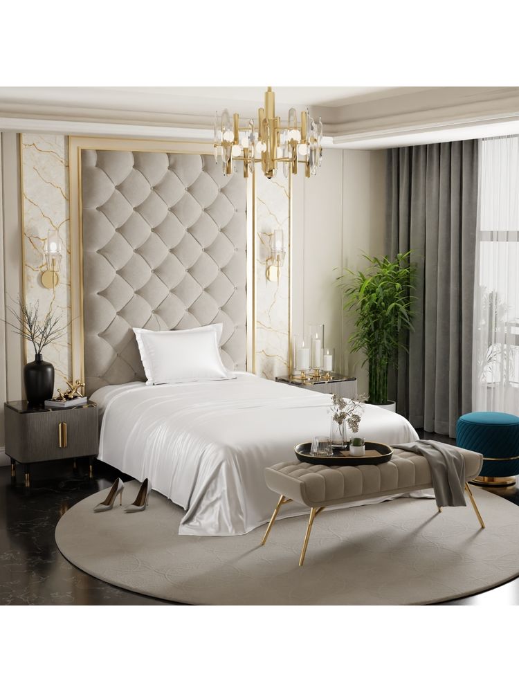 Stoa Paris White Satin Single Bedsheet with 1 Pillow Cover-image-30