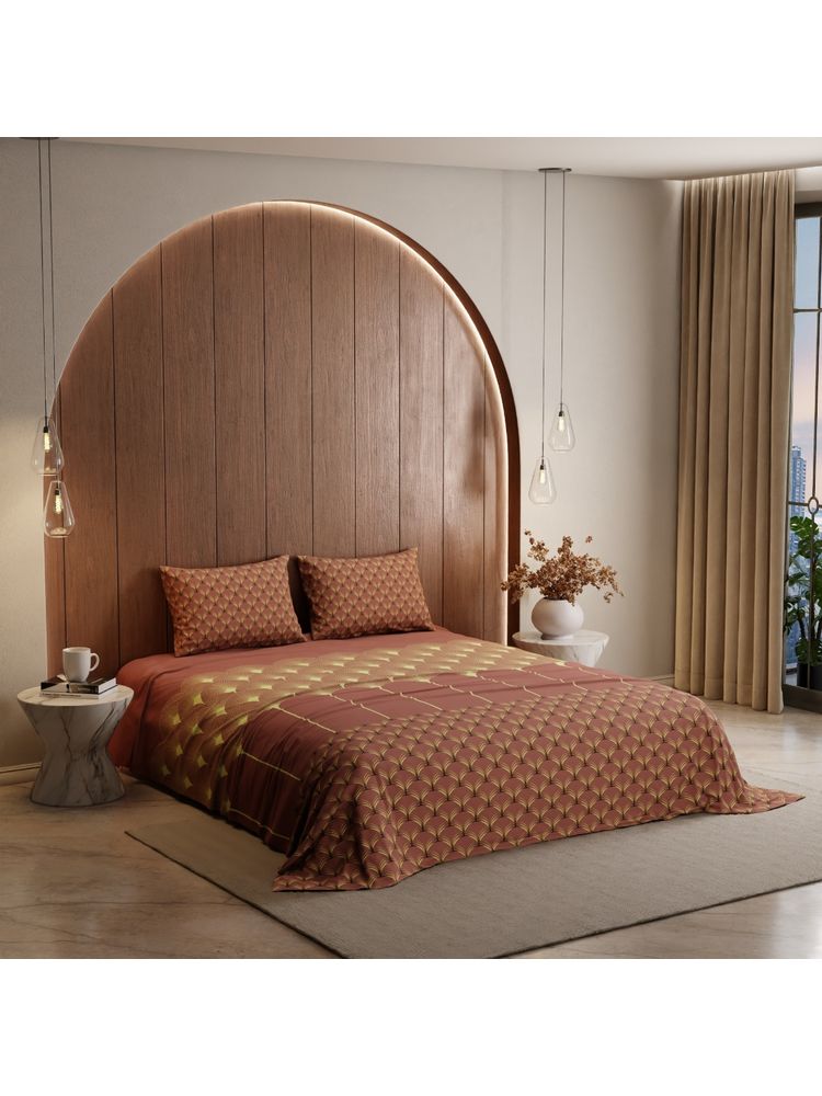 Stoa Paris Brown Satin Cotton Printed King Bedsheet with 2 Pillow Covers-picture-12