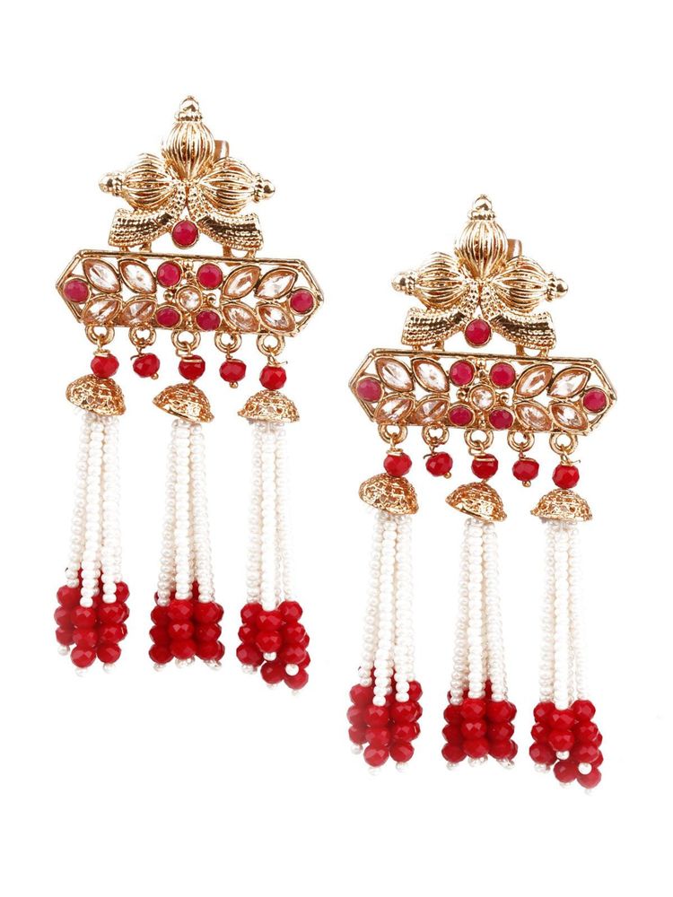 Odette Red Stones Traditional Pair Of Earrings-image-3