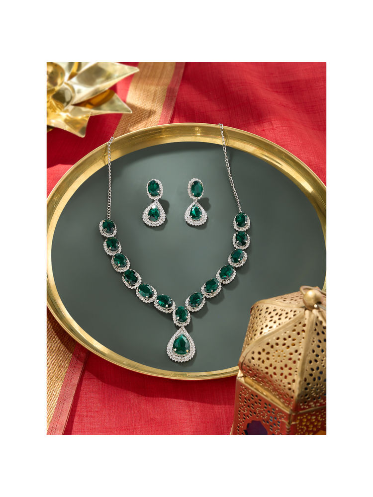 Zaveri Pearls Green Stones Austrian Diamonds Bling Necklace and Earring Set-ZPFK19181-picture-10