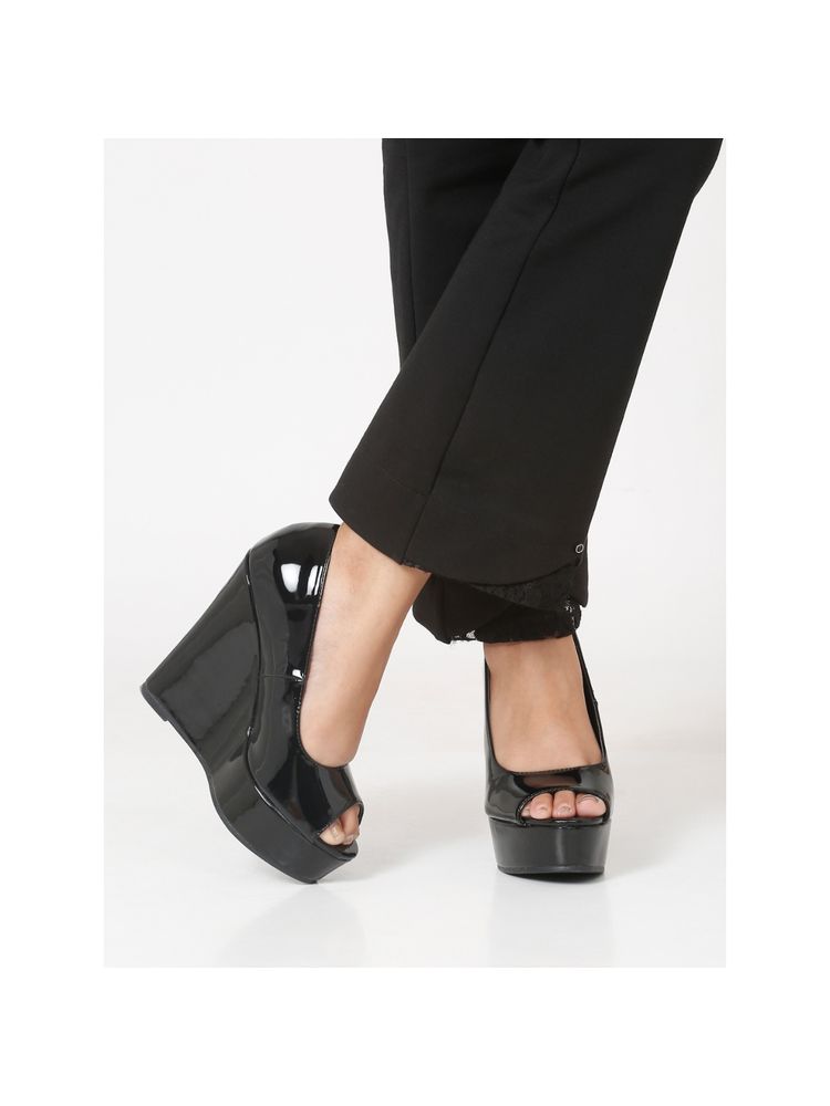 Flat n Heels Women Black Wedges Heels-image-33
