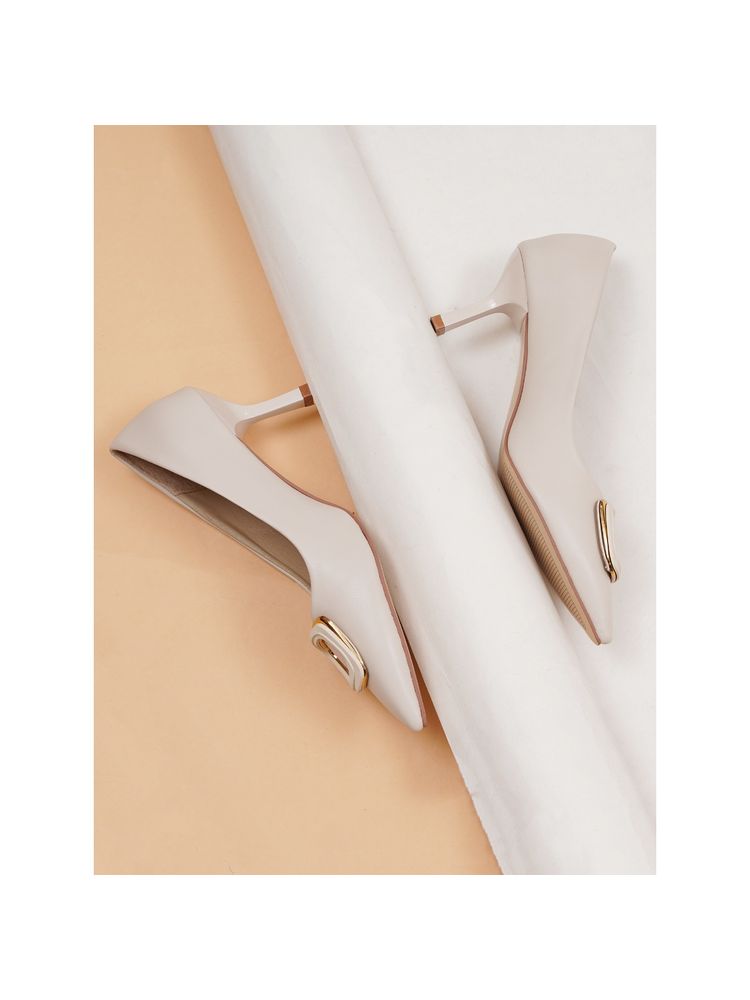 Sherrif Shoes Party Cream Stiletto Closed Back Pointed Toe Solid Pump Heels-picture-32