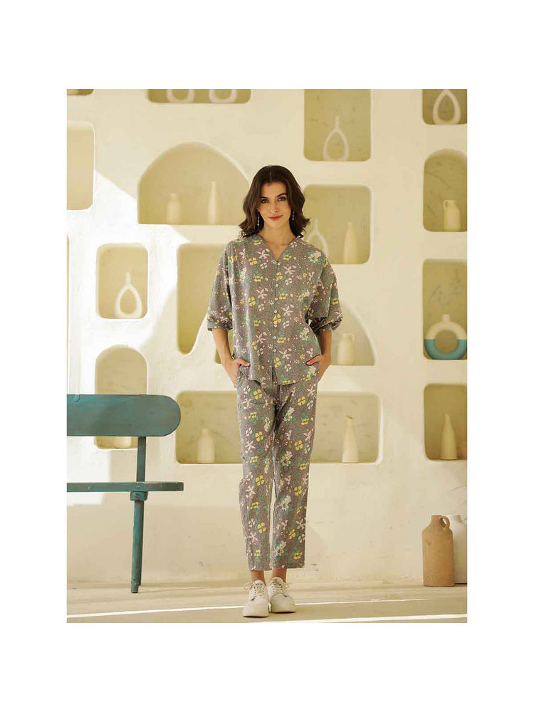 SAY Women Grey Pure Cotton Shirt and Pant (Set of 2)-image-6