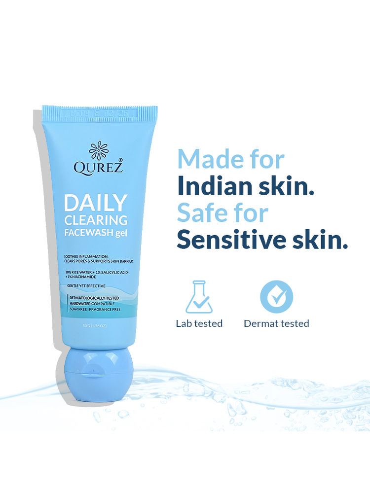 Qurez Daily Clearing Facewash With 10% Rice Water, 1% Salicylic Acid & Dermatologically Tested-picture-5