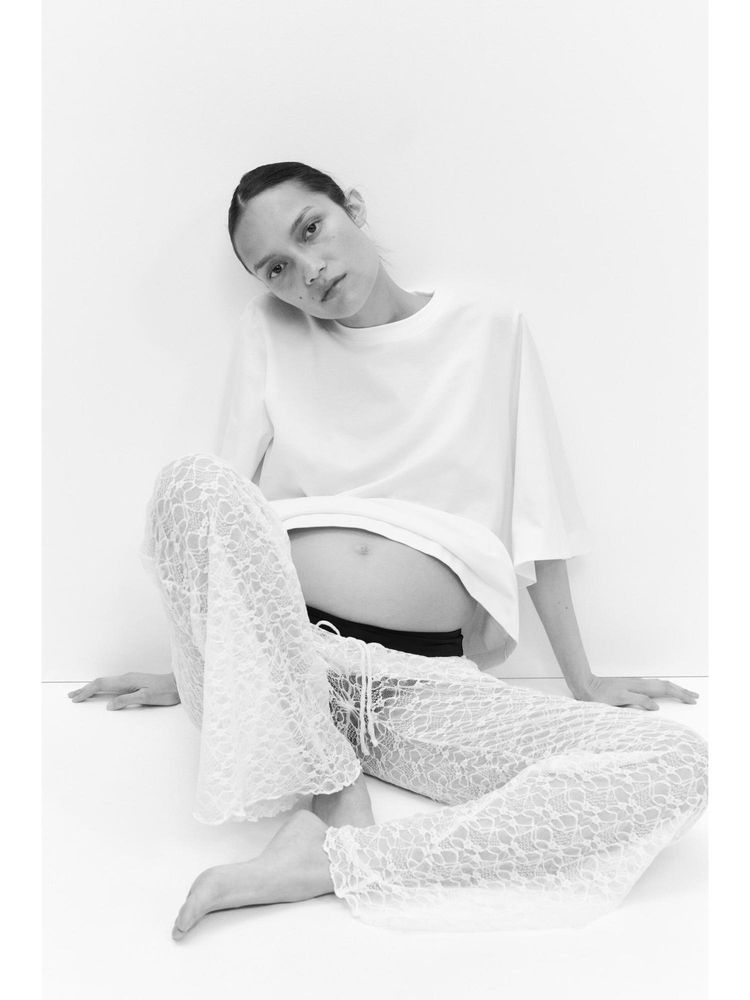 H&M Women White MAMA Flared Lace-Look Trousers-picture-19