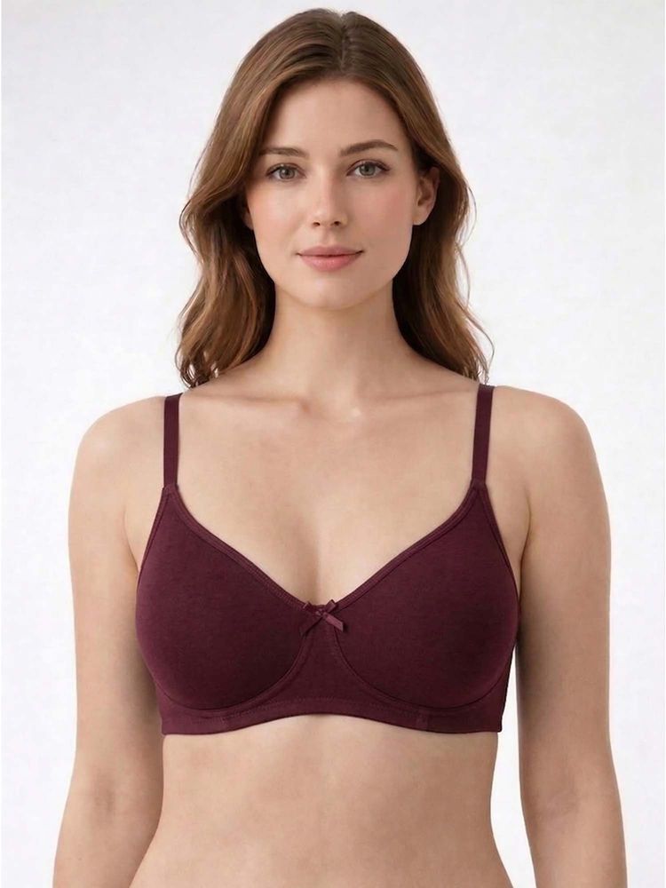 Groversons Paris Beauty Womens Half-Coverage Cotton Blend Bra - Soft Support In Burgandy-picture-31