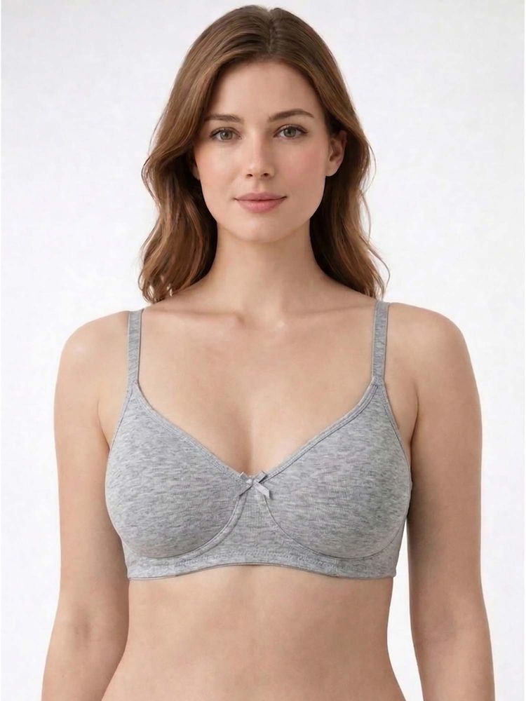 Groversons Paris Beauty Womens Half-Coverage Cotton Blend Bra - Soft Support In Grey- Melange-picture-48