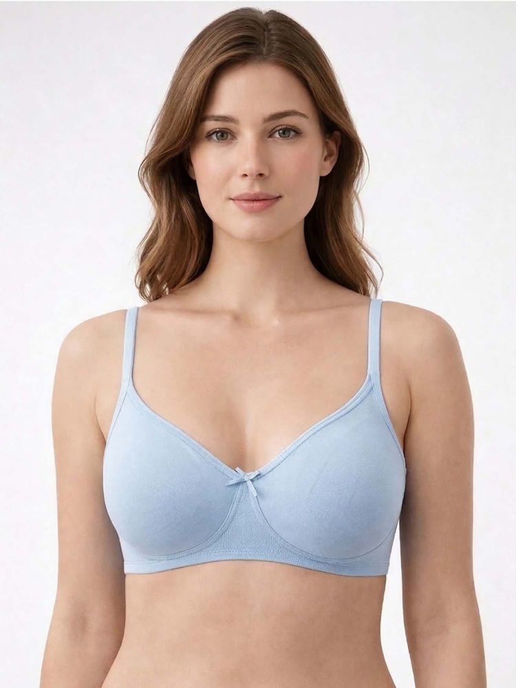 Groversons Paris Beauty Womens Half-Coverage Cotton Blend Bra - Soft Support In Soft Blue-picture-32